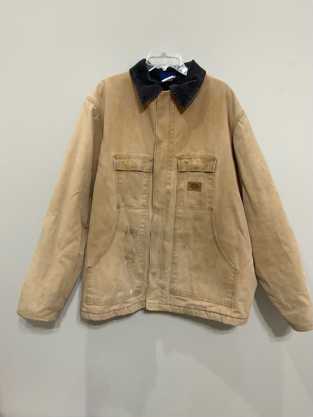 Vintage Dickies Chore Coat Sz XXL Tall Distressed Duck Canvas Corduroy Collar